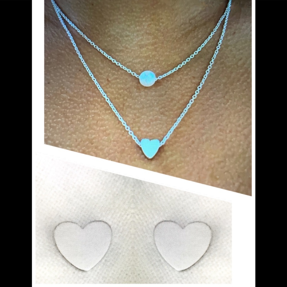 TWO TIER NECKLACE & HEART STUD EARRINGS SET